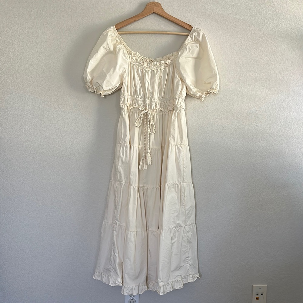 Moon River MIDI Puff Sleeve Dress in Cream
